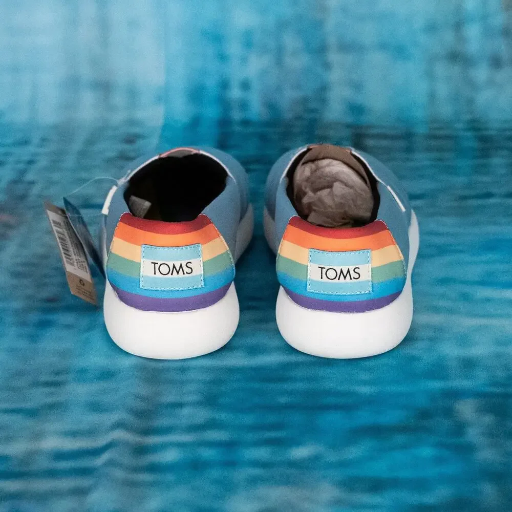 Toms Women's Alpargata Mallow Slip-On Comfort Shoe SZ 9 Silver Metallic Rainbow